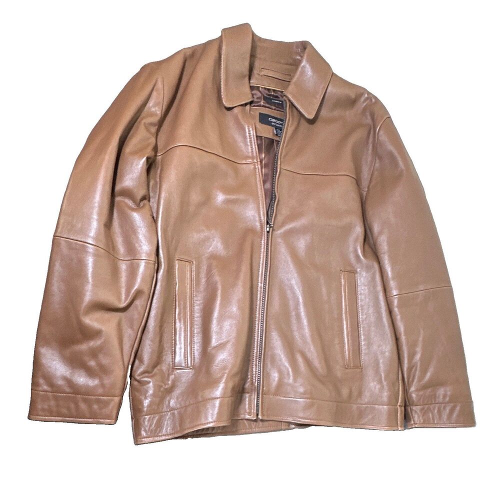 Claiborne Outerwear Men's M Brown Lambskin Leather Bomber Jacket Full Zip